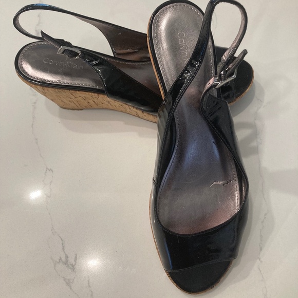Used Calvin Klein Black Patent Leather Sandals - Picture 1 of 6